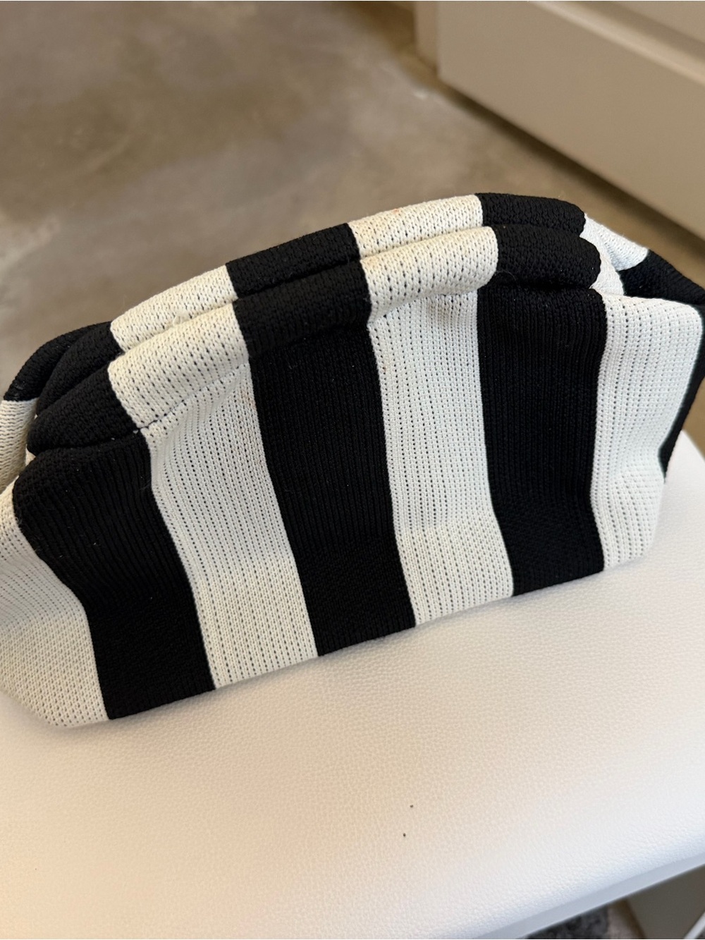 Black & White Striped Knit Pouch - Women's Bag